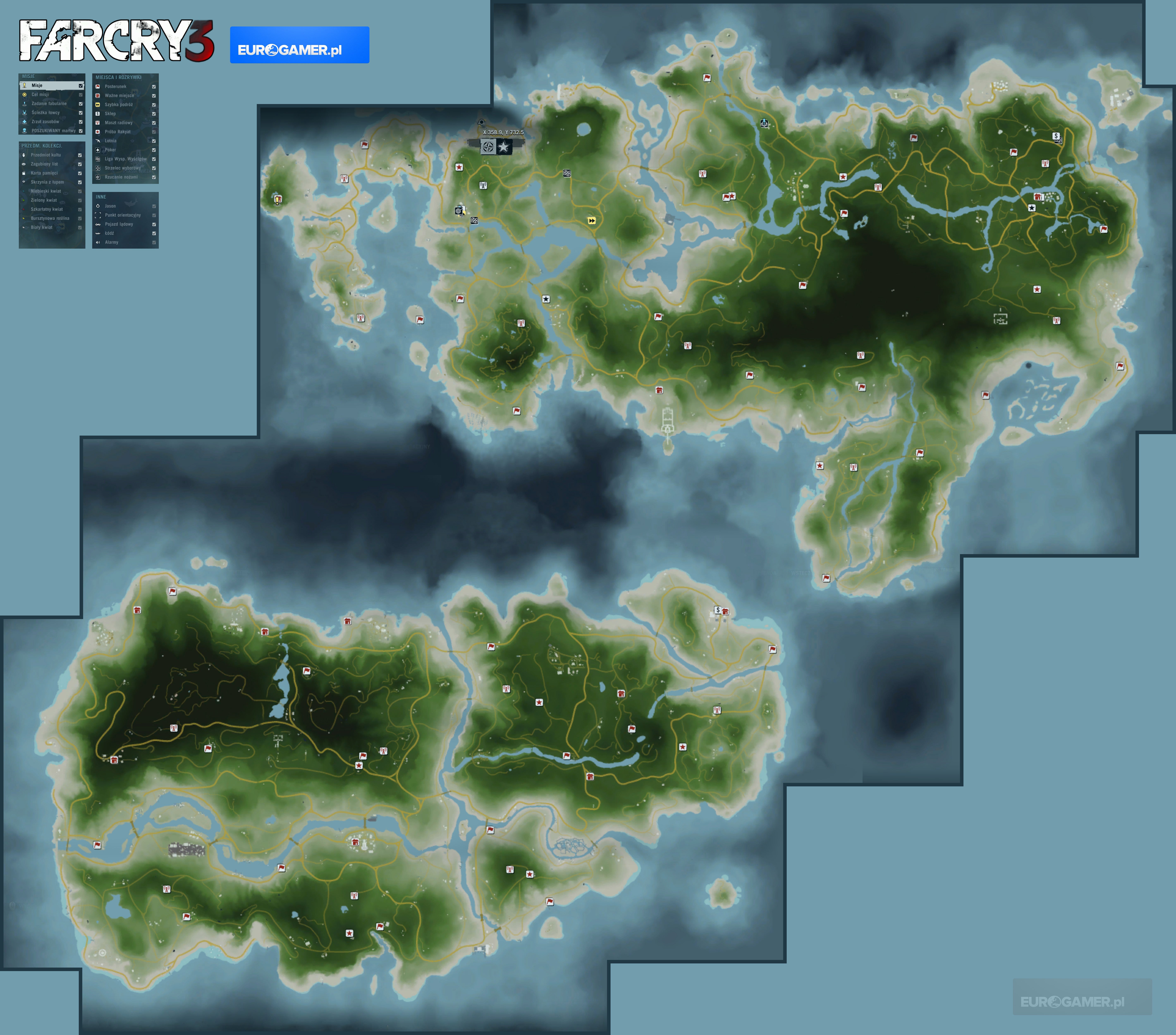 Guía Far Cry 3 - Mapa de la isla - Torres de radio, puestos de avanzada ...